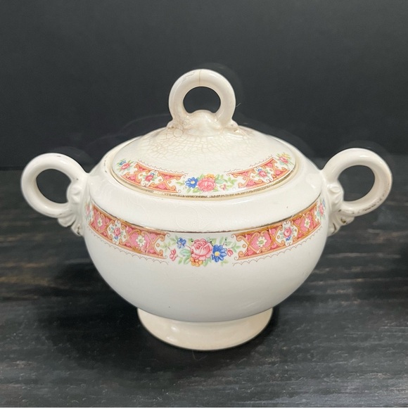 Antique Crown Potteries Co Creamer and Sugar Bowl Set  Pink Floral Design - Picture 2 of 16